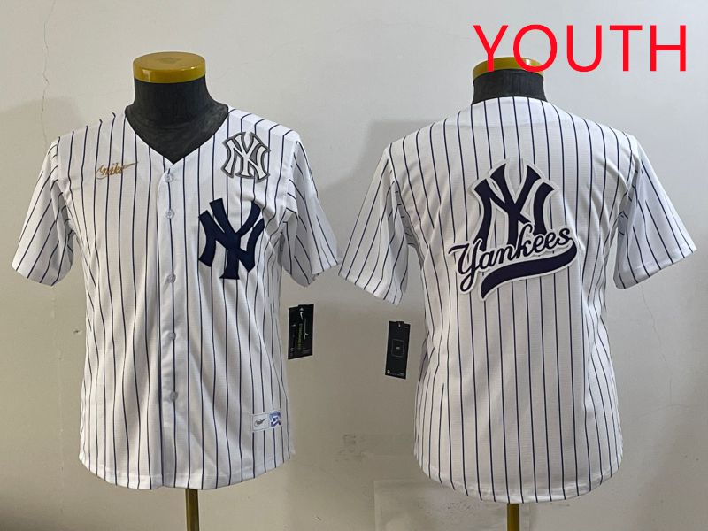 Youth 2025 New York Yankees Blank White Stripe Throwback Nike MLB Jersey style 6